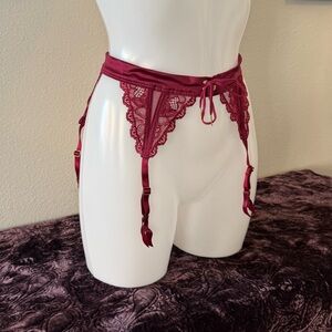 Victoria's Secret Burgundy satin& Lace Garter Belt